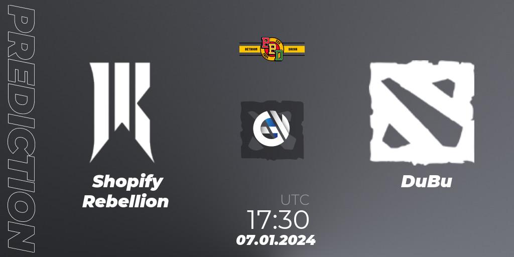 Shopify Rebellion vs DuBu: Match Prediction. 07.01.2024 at 17:31, Dota 2, BetBoom Dacha Dubai 2024: NA and SA Closed Qualifier