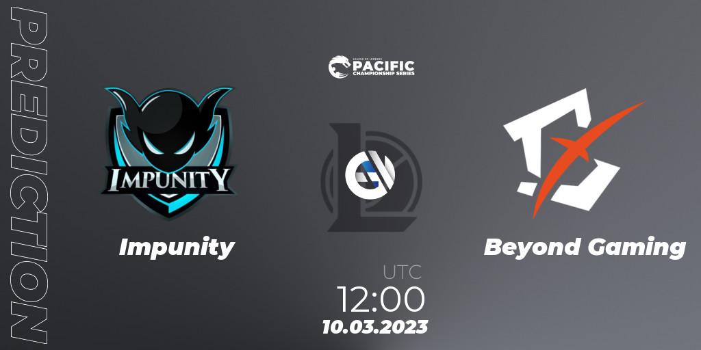 Impunity vs Beyond Gaming: Match Prediction. 10.03.2023 at 12:15, LoL, PCS Spring 2023 - Group Stage