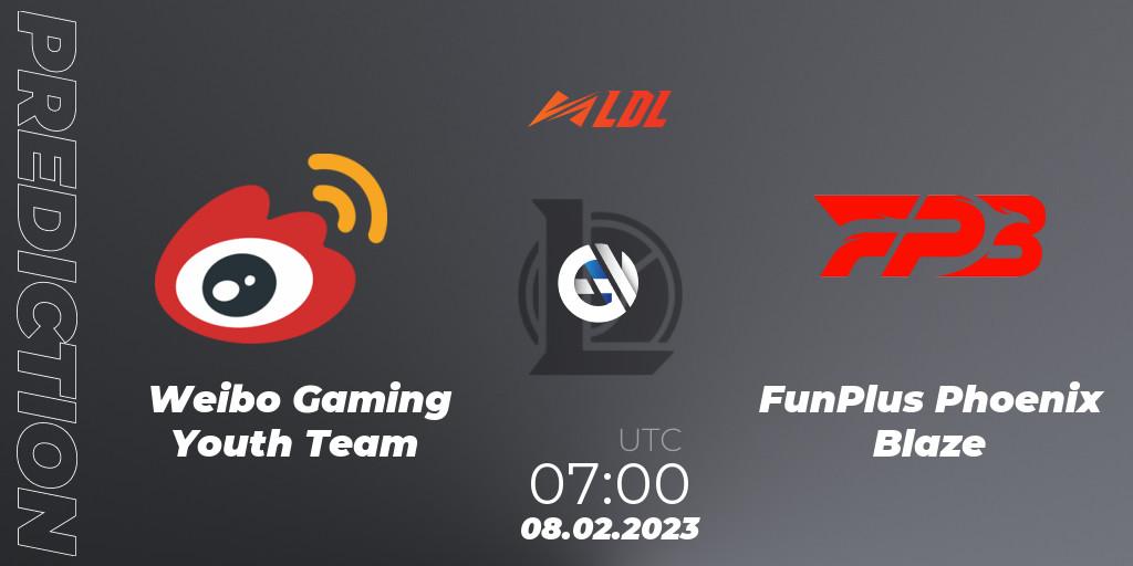 Weibo Gaming Youth Team vs FunPlus Phoenix Blaze: Match Prediction. 08.02.2023 at 07:00, LoL, LDL 2023 - Swiss Stage
