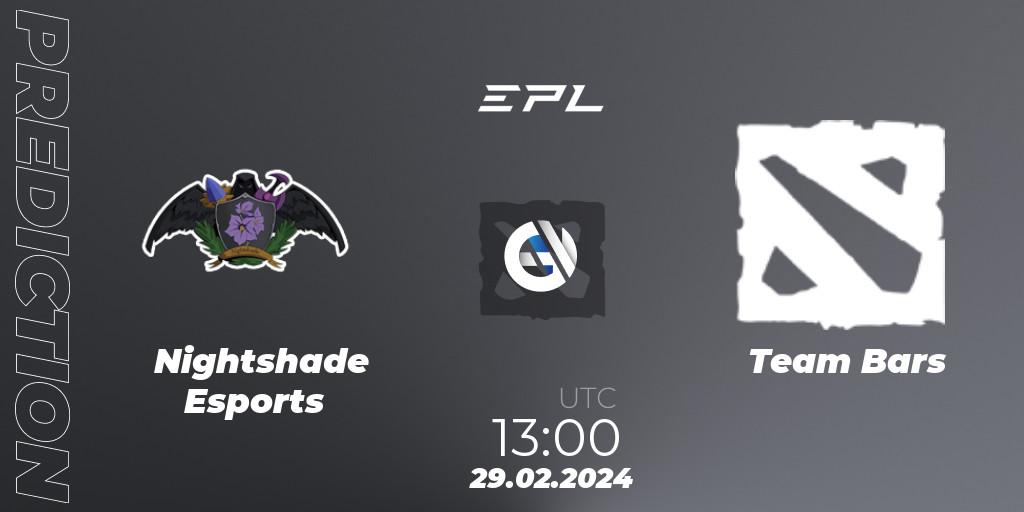 Nightshade Esports vs Team Bars: Match Prediction. 29.02.2024 at 13:30, Dota 2, European Pro League Season 17: Division 2