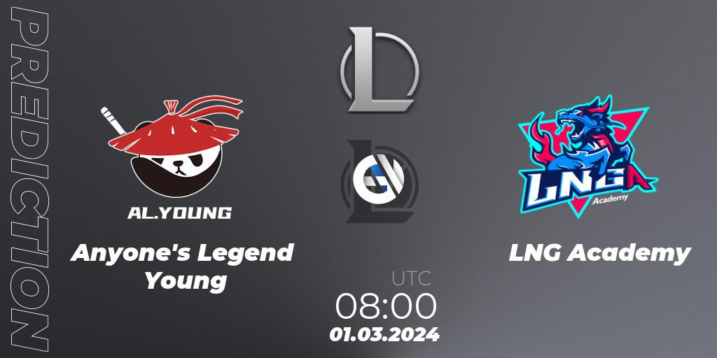 Anyone's Legend Young vs LNG Academy: Match Prediction. 01.03.24, LoL, LDL 2024 - Stage 1