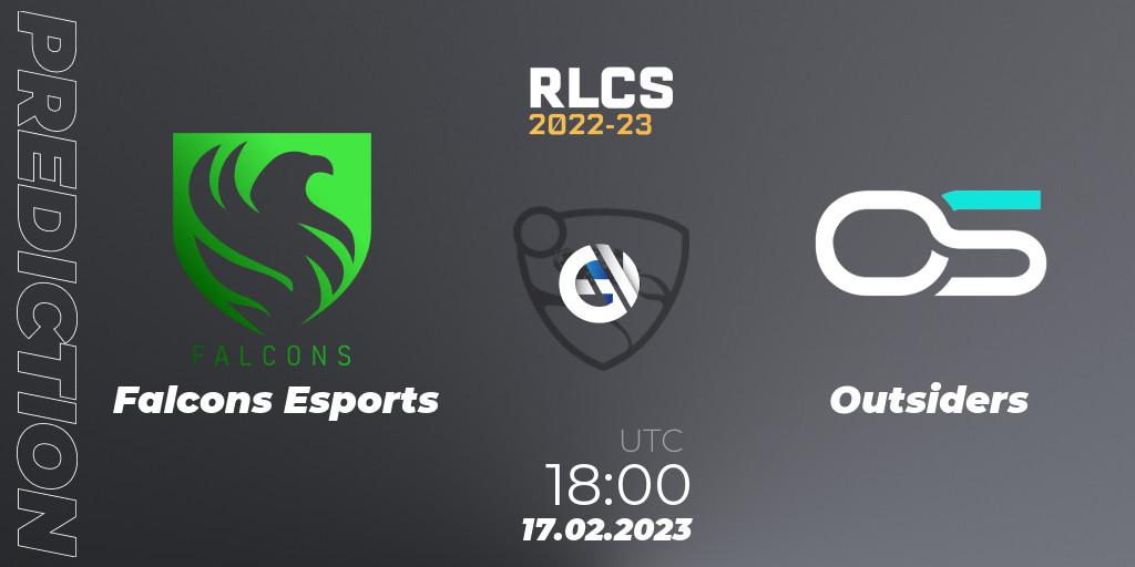 Falcons Esports vs Outsiders: Match Prediction. 17.02.2023 at 18:15, Rocket League, RLCS 2022-23 - Winter: Middle East and North Africa Regional 2 - Winter Cup