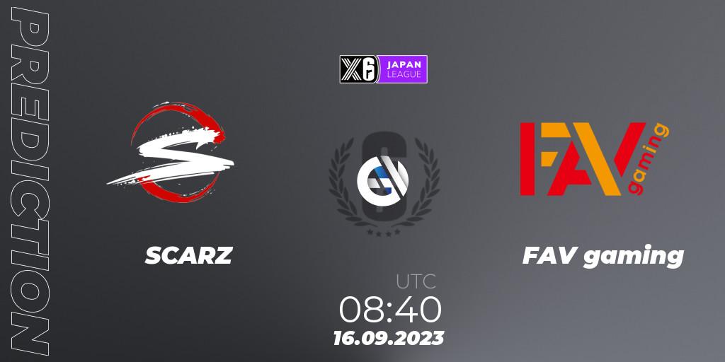 SCARZ vs FAV gaming: Match Prediction. 16.09.2023 at 08:40, Rainbow Six, Japan League 2023 - Stage 2