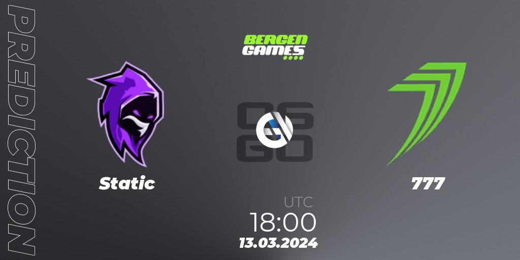 Static vs 777: Match Prediction. 13.03.2024 at 18:00, Counter-Strike (CS2), Bergen Games 2024: Online Stage
