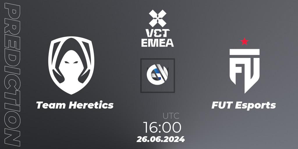 Team Heretics vs FUT Esports: Match Prediction. 26.06.2024 at 16:00, VALORANT, VALORANT Champions Tour 2024: EMEA League - Stage 2 - Group Stage