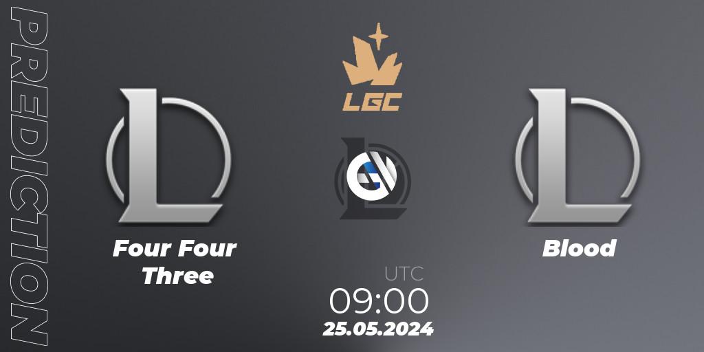 Four Four Three vs Blood: Match Prediction. 25.05.2024 at 09:00, LoL, Legend Cup 2024