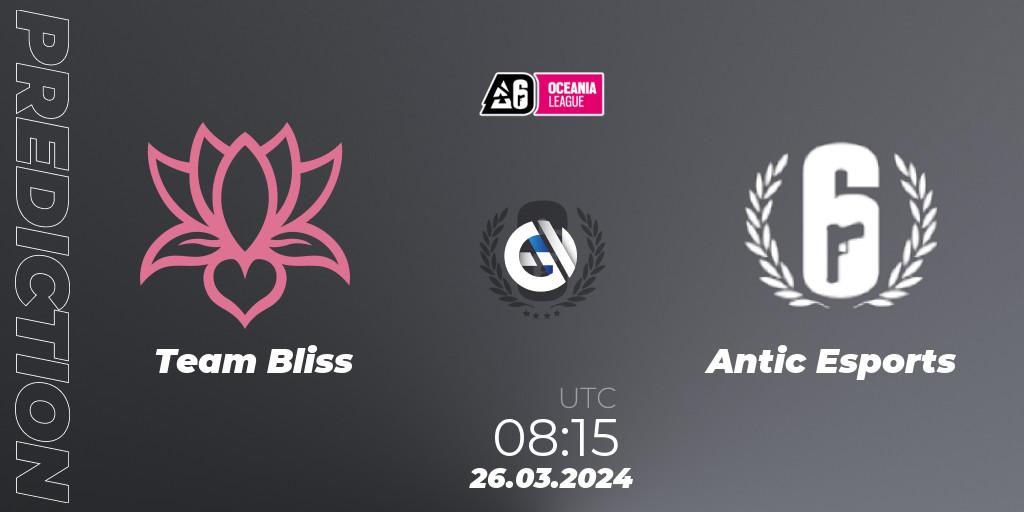 Team Bliss vs Antic Esports: Match Prediction. 26.03.2024 at 08:15, Rainbow Six, Oceania League 2024 - Stage 1