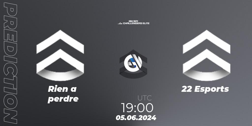 Rien a perdre vs 22 Esports: Match Prediction. 05.06.2024 at 19:00, Call of Duty, Call of Duty Challengers 2024 - Elite 3: EU