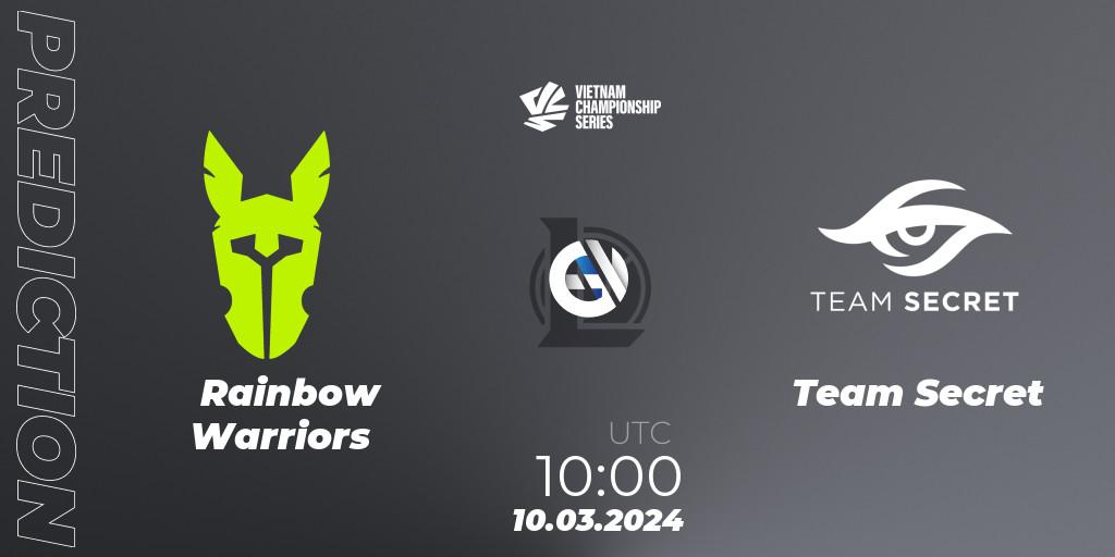 Rainbow Warriors vs Team Secret: Match Prediction. 10.03.2024 at 10:00, LoL, VCS Dawn 2024 - Group Stage