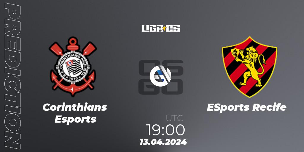 Corinthians Esports vs ESports Recife: Match Prediction. 13.04.2024 at 19:00, Counter-Strike (CS2), LIGA CS: Summer 2024