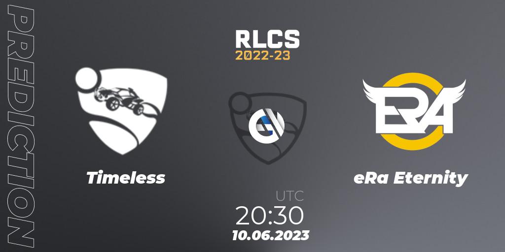 Timeless vs eRa Eternity: Match Prediction. 10.06.2023 at 21:45, Rocket League, RLCS 2022-23 - Spring: South America Regional 3 - Spring Invitational