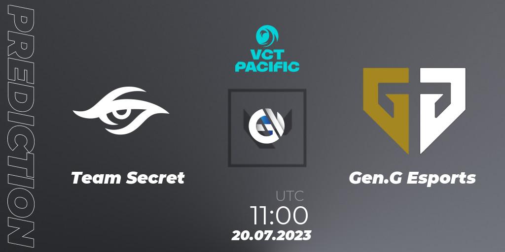 Team Secret vs Gen.G Esports: Match Prediction. 20.07.2023 at 12:00, VALORANT, VALORANT Champions Tour 2023: Pacific Last Chance Qualifier