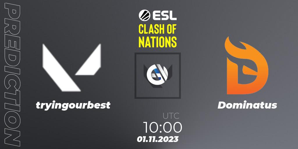tryingourbest vs Dominatus: Match Prediction. 01.11.23, VALORANT, ESL Clash of Nations 2023 - SEA Closed Qualifier