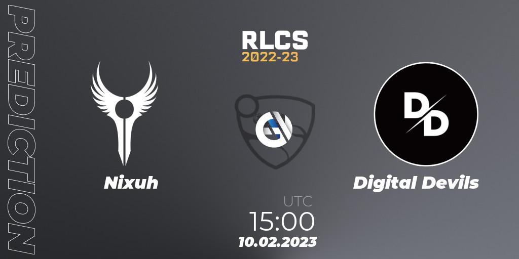 Nixuh vs Digital Devils: Match Prediction. 10.02.2023 at 15:00, Rocket League, RLCS 2022-23 - Winter: Sub-Saharan Africa Regional 2 - Winter Cup