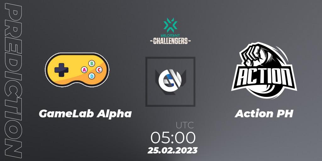 GameLab Alpha vs Action PH: Match Prediction. 25.02.2023 at 05:00, VALORANT, VALORANT Challengers 2023: Philippines Split 1
