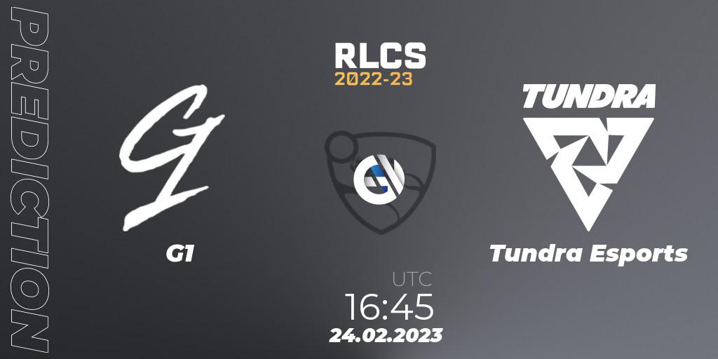 G1 vs Tundra Esports: Match Prediction. 24.02.2023 at 16:45, Rocket League, RLCS 2022-23 - Winter: Europe Regional 3 - Winter Invitational