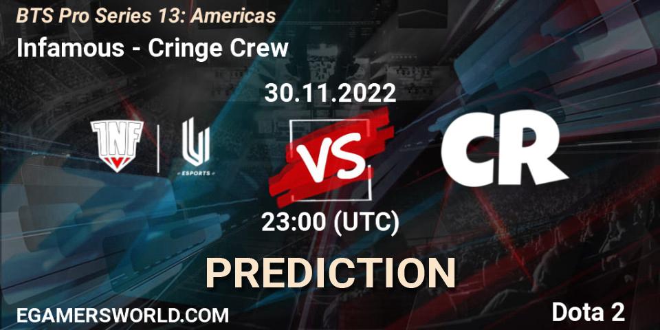 Infamous vs Cringe Crew: Match Prediction. 30.11.22, Dota 2, BTS Pro Series 13: Americas