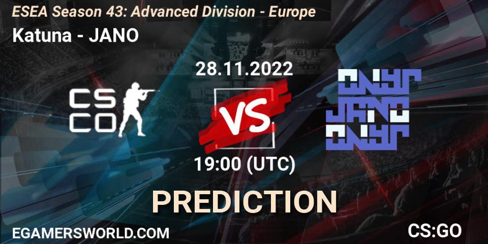 Katuna vs JANO: Match Prediction. 28.11.22, CS2 (CS:GO), ESEA Season 43: Advanced Division - Europe