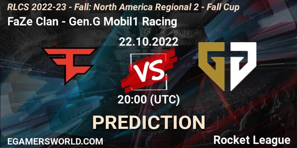 FaZe Clan vs Gen.G Mobil1 Racing: Match Prediction. 22.10.22, Rocket League, RLCS 2022-23 - Fall: North America Regional 2 - Fall Cup