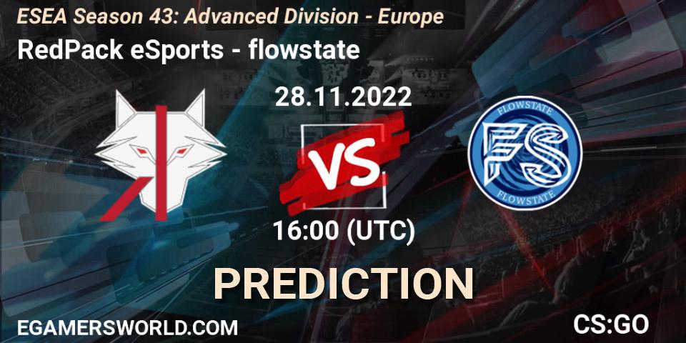 RedPack eSports vs flowstate: Match Prediction. 28.11.22, CS2 (CS:GO), ESEA Season 43: Advanced Division - Europe