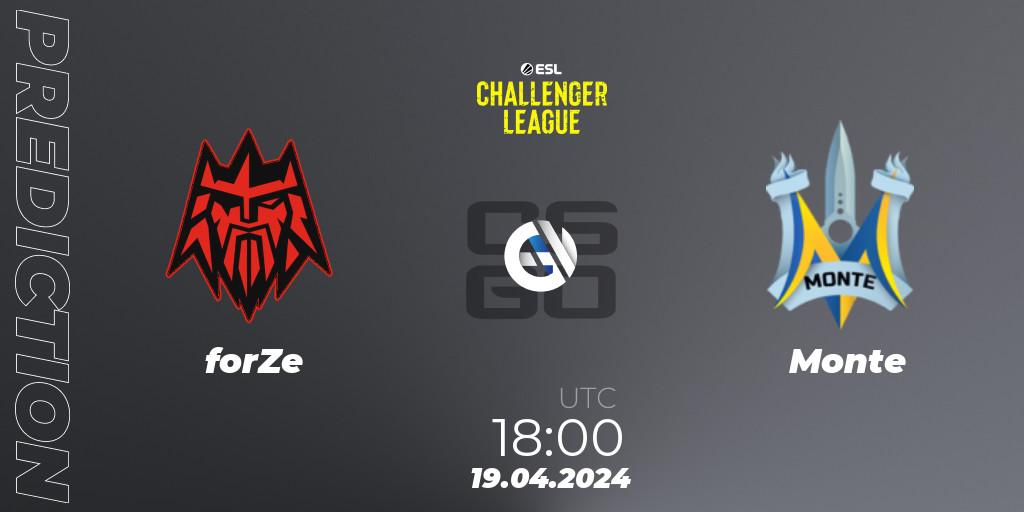 forZe vs Monte: Match Prediction. 19.04.24, CS2 (CS:GO), ESL Challenger League Season 47: Europe