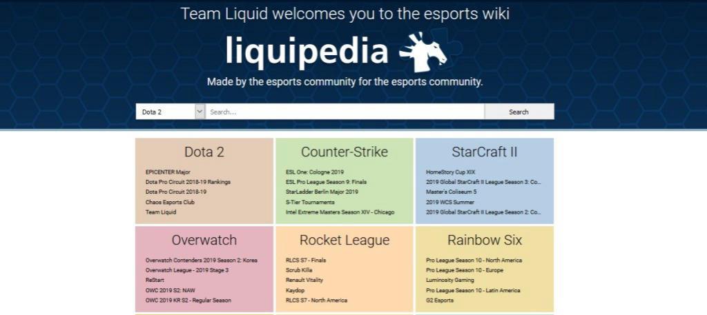 Websted liquipedia.net - navigatoren i esportsverdenen